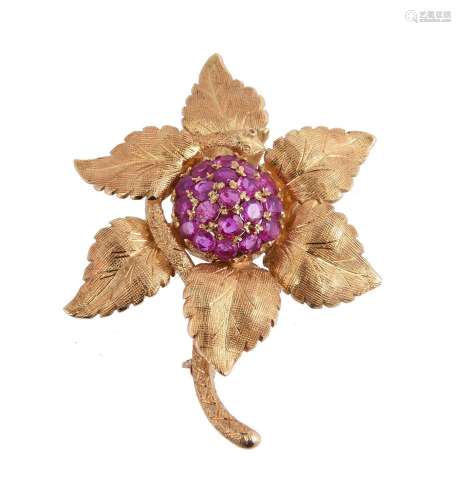 A 1960S 18 CARAT GOLD FLOWER HEAD AND SNAKE BROOCH