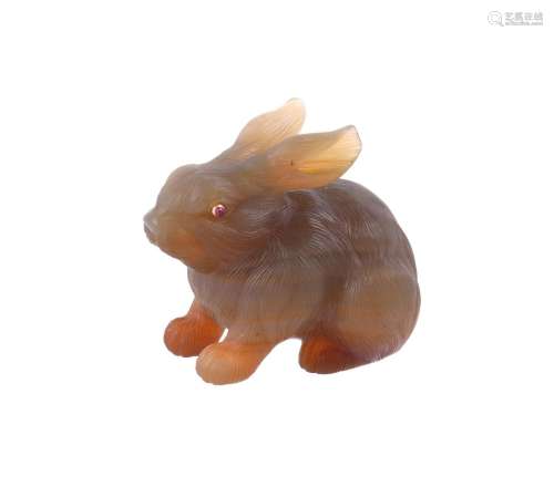 A CARVED AGATE RABBIT
