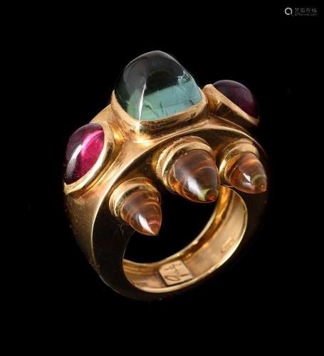 GRATIA SCOTT-OLDFIELD, A PINK AND GREEN TOURMALINE AND CITRI...