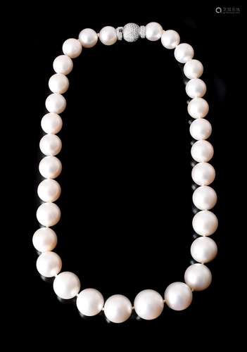 A SOUTH SEA CULTURED PEARL AND DIAMOND NECKLACE