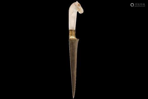 A MUGHAL ROCK CRYSTAL HORSE HEAD DAGGER (PESHKABZ)NORTH INDI...