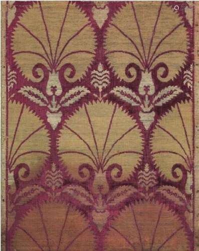 AN OTTOMAN VOIDED SILK VELVET AND METAL THREAD PANEL