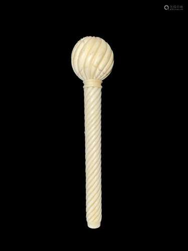 18TH/19TH CENTURY FINE OTTOMAN IVORY SWIRL MACE TOP