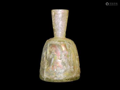 A RARE WHEEL CUT GLASS BOTTLE PERSIA 9TH/10TH CENTURY