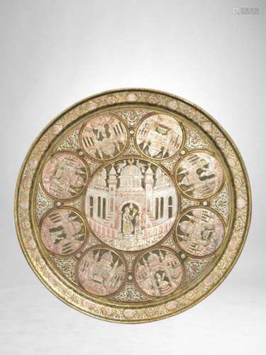 AN IMPRESSIVE LARGE DAMASCENE CAIROWARE SILVER INLAY PLATTER...