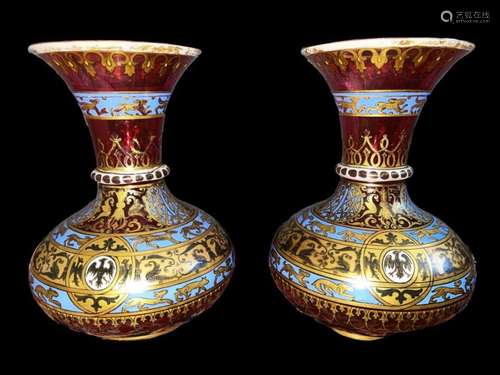 PAIR OF FINE QUALITY RUSSIAN IMPERIAL CRANBERRY GLASS VASES ...