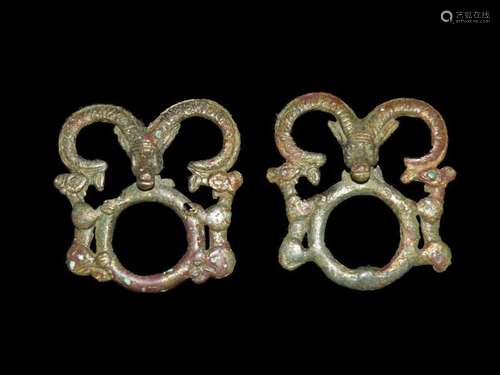 Pair Of Luristan Bronze Horse Hooks 1st Millennium BC