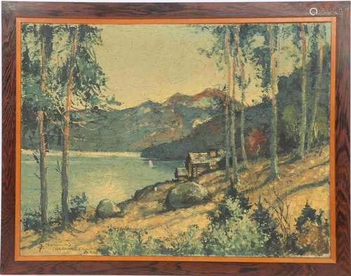 Gerhard Cohn Roemers Log cabin on a fjord, Hardanger