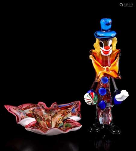 Murano glass clown and glass bowl