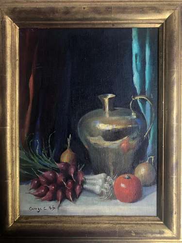 GEORGE AID STILL LIFE OIL PAINTING ON BOARD