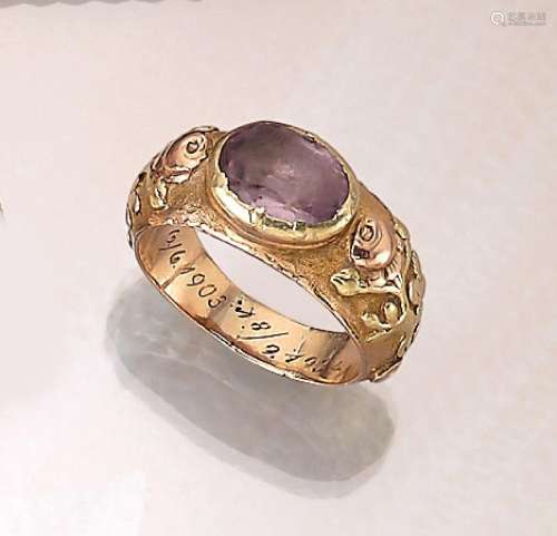 14 kt gold ring with amethyst, dat. 19. June 1821