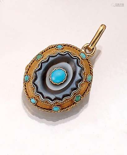18 kt gold locket with agate and turquoise