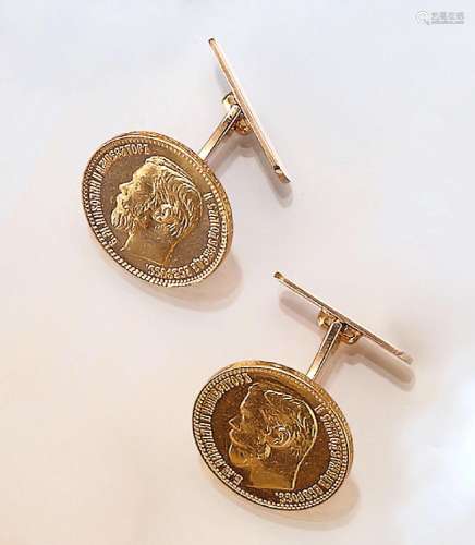 Pair of 14 kt gold cufflinks with coins