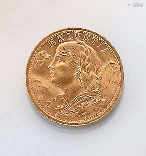 Gold coin, 20 Swiss Francs, Switzerland