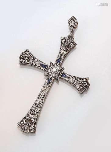 14 kt gold crosspendant with sapphires and diamonds
