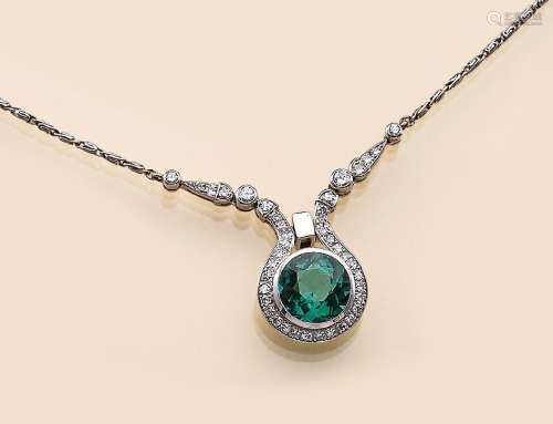 18 kt gold necklace with tourmaline and diamonds, WG