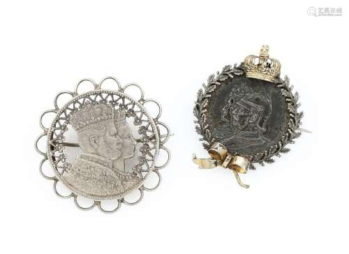 Lot 2 coin brooches