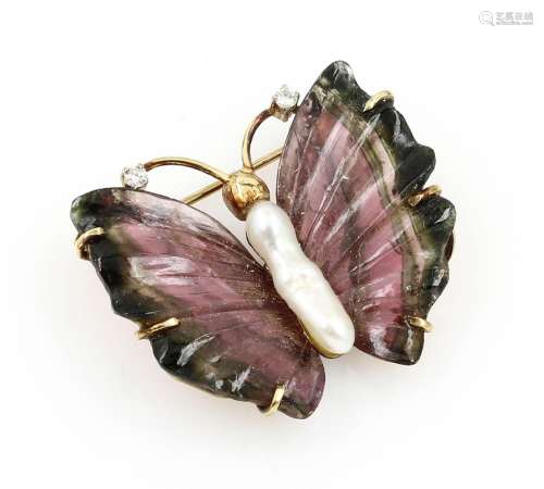 14 kt gold brooch 'butterfly' with pearl, probably...