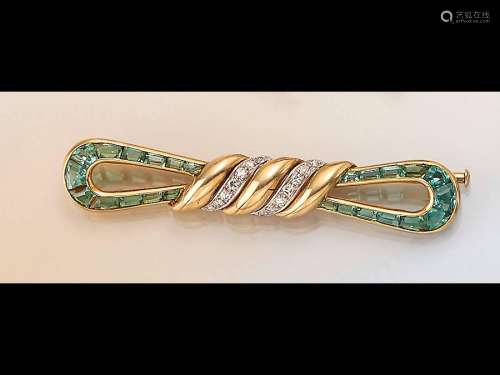 14 kt gold Brooch with tourmalines and diamonds, YG