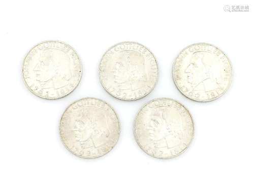 Lot 5 silver coins, 5 Mark, Germany, 1964