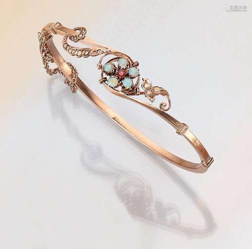 8 kt gold Bangle with opals, pearls and ruby