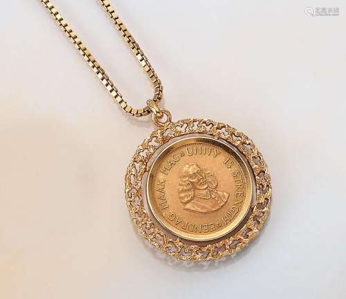 14 kt gold coin pendant with chain