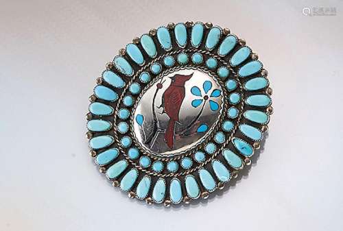 ZUNI brooch/pendant with turquoises, USA, 1960/70s