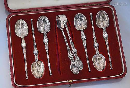 6 tea spoons and sugar tongs, England/London 1921