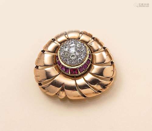 14 kt gold brooch with diamonds and rubies, german ca. 1860/...