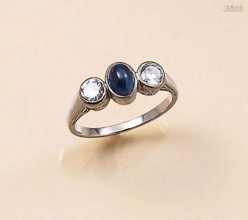 14 kt gold ring with sapphire and brilliants, 1930s