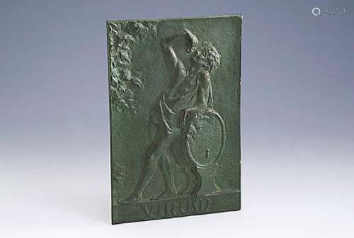 Badge 'allegory to wine', bronze green patinated