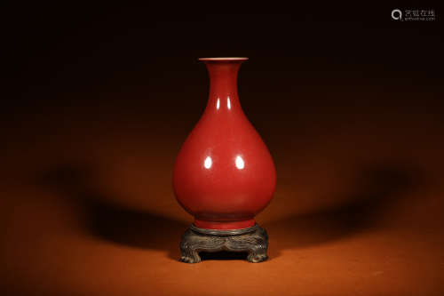 清 祭红釉玉壶春瓶 瓷