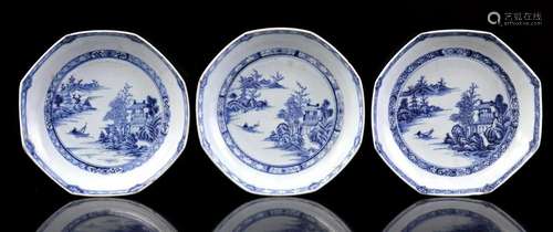 3 octagonal porcelain dishes