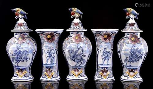5-piece Delft-glazed earthenware garniture