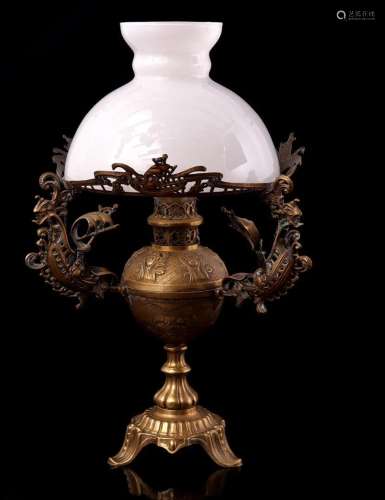 Richly decorated brass table lamp