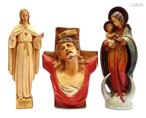 3 plaster Saints statues