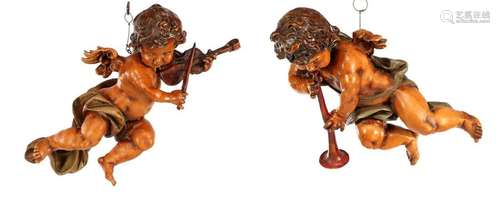 2 decorative plastic musical putti