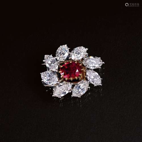 Cartier A fine natural Ruby Diamond Brooch.