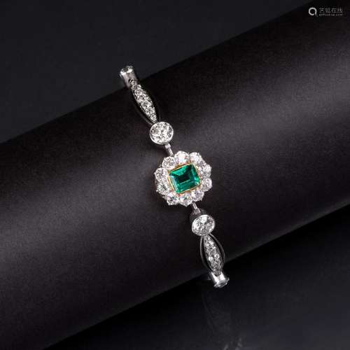 A fine Old Cut Diamond Emerald Bracelet.