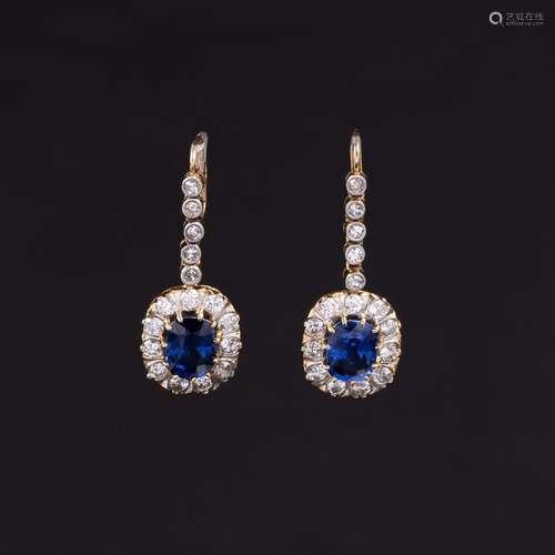 A Pair of Sapphire Diamond Earpendants.