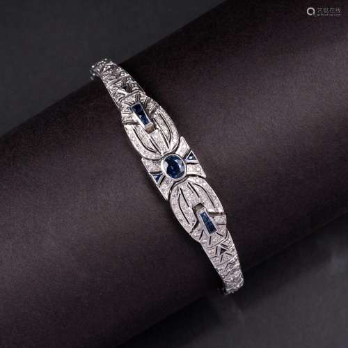 A Sapphire Diamond Bracelet in the Style of Art-déco.