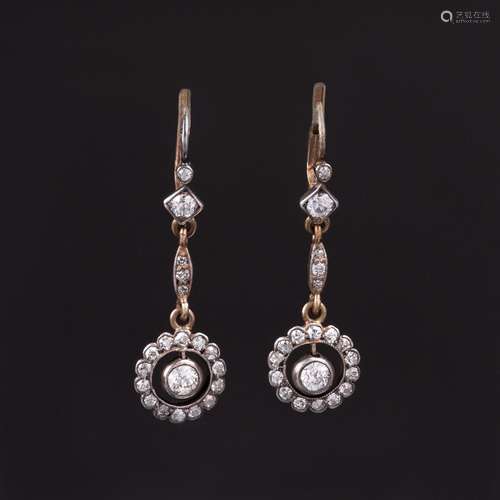 A Pair of Art Nouveau Diamond Earpendants.