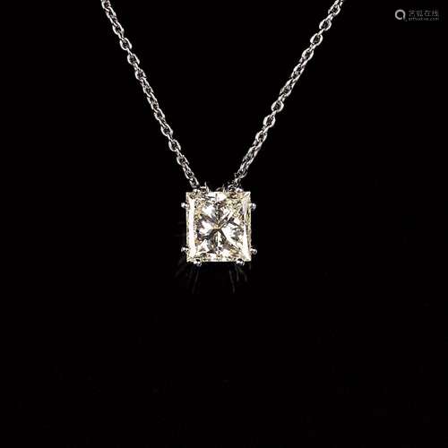 A Solitaire Diamond Pendant on Necklace.