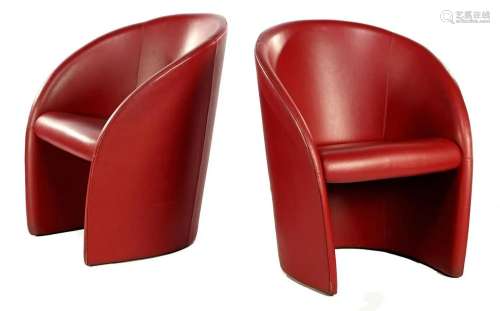 2 red leather bucket seats