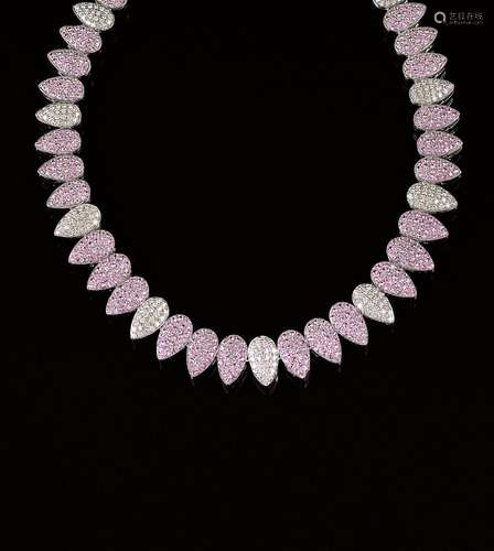 A colour fine Diamond Necklace with Pink Sapphires.