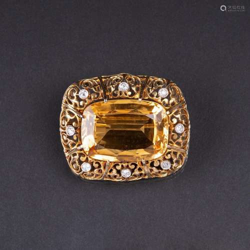 A Vintage Citrine Diamond Brooch.