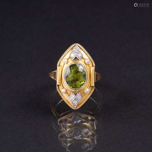 A Vintage Tourmaline Diamond Ring.