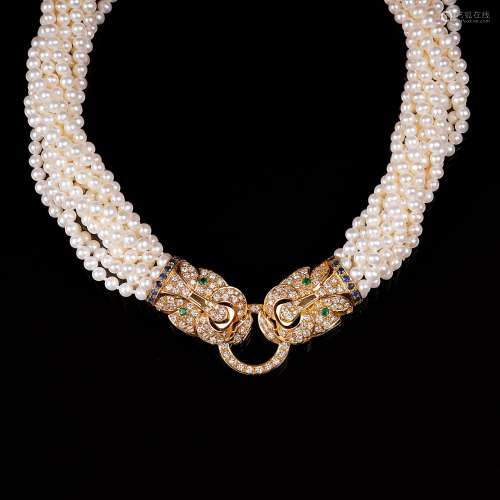 An extraordinary Pearl Necklace with Diamond Clasp 'Lio...
