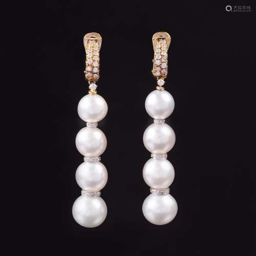 A Pair of Southsea Pearl Diamond Earrings.