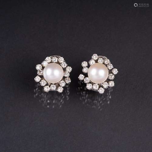 A Pair of Pearl Diamond Earrings.